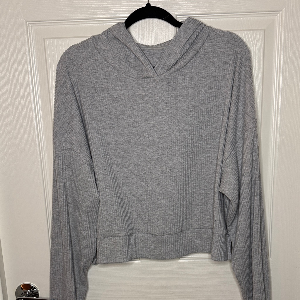 Alo Yoga Light Gray Ribbed Hoodie Sweatshirt